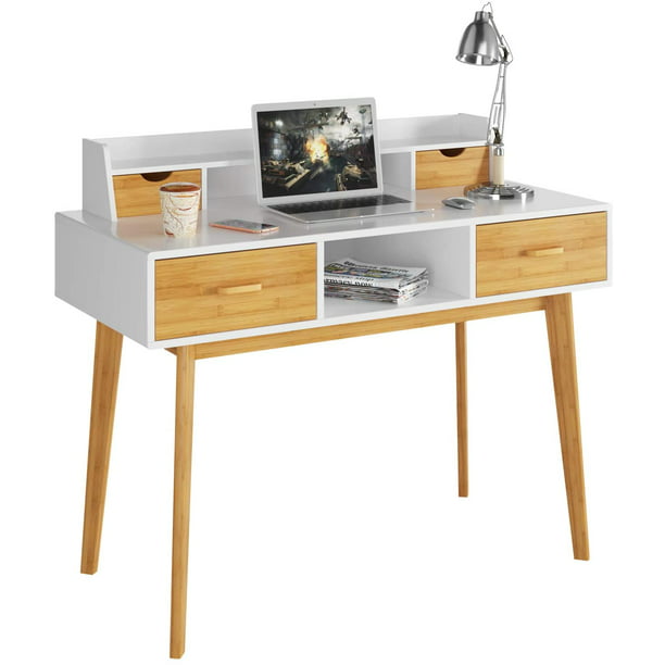 PENGJIE End Table Computer Compact Laptop PC Workstation Home Office Desk Study Writing Desk with Storage Drawer and Pull-Out Keyboard Tray Coffee Table 